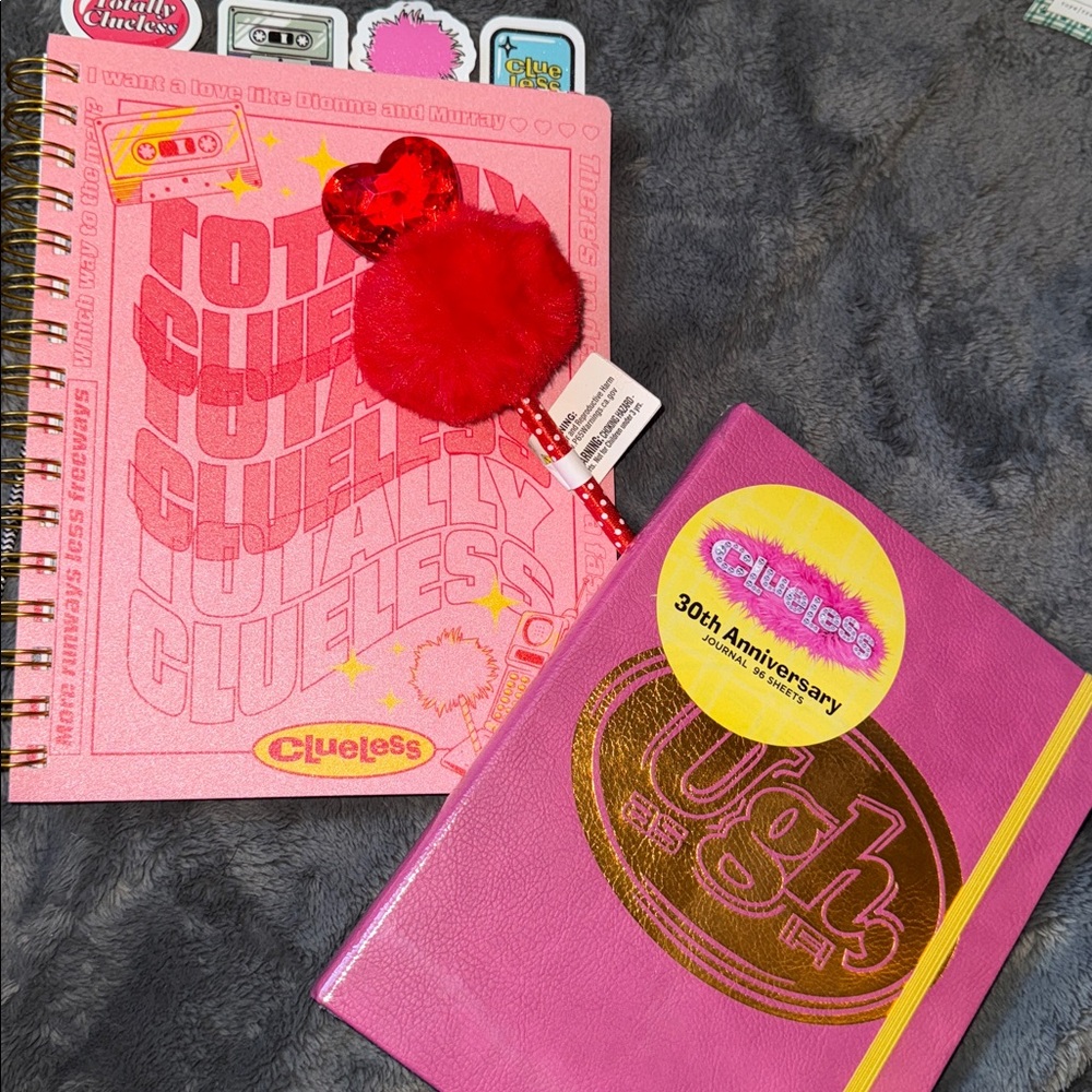 2 Clueless Pink Journals Set- 30th Anniversary! BONUS FUZZY PEN like Cher used!